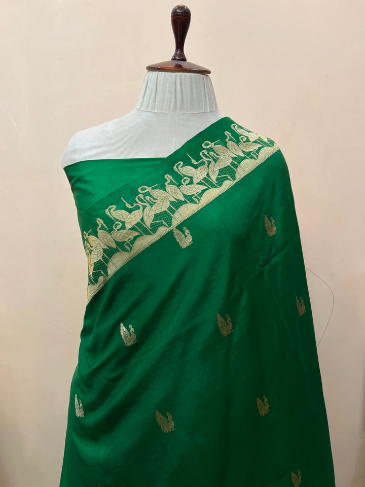 Bottle Green Pure Katan Silk Handloom Banarasi Saree