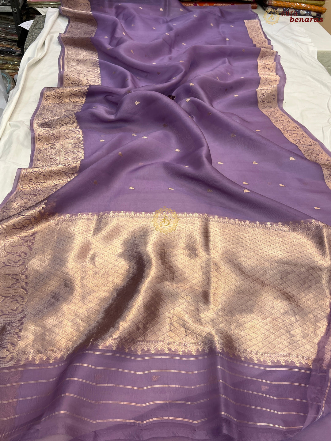 Dusty Lavender Pure Kora Silk Handloom Banarasi Saree