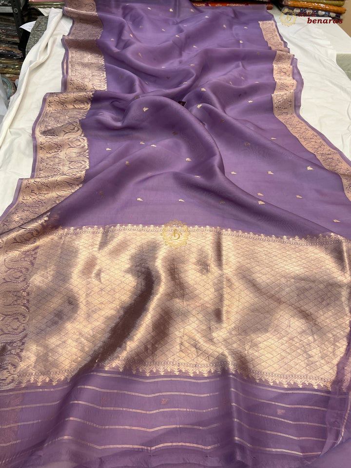 Dusty Lavender Pure Kora Silk Handloom Banarasi Saree