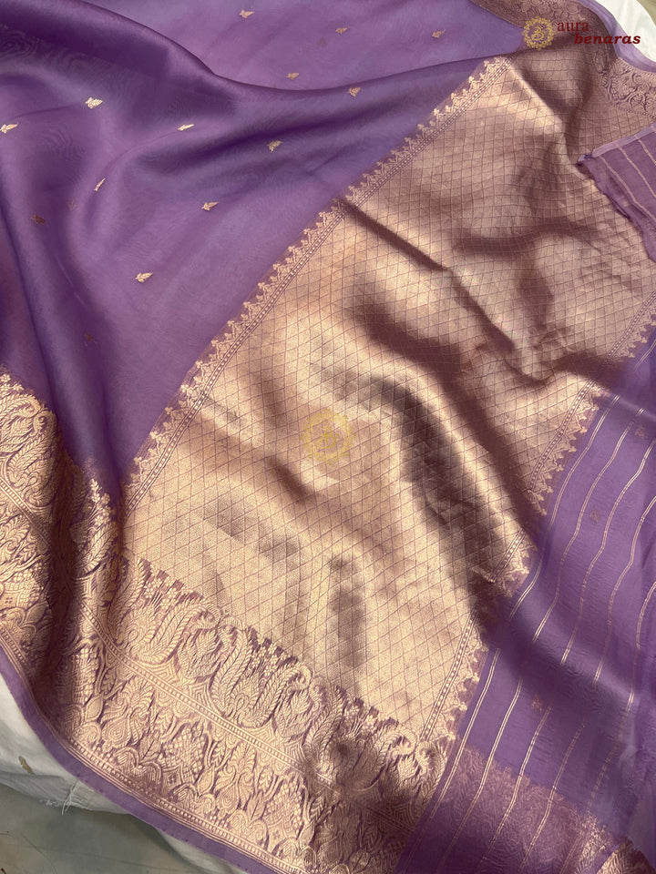 Dusty Lavender Pure Kora Silk Handloom Banarasi Saree