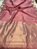Rose gold Pure Banarasi Handloom Silk Saree - Aura Benaras