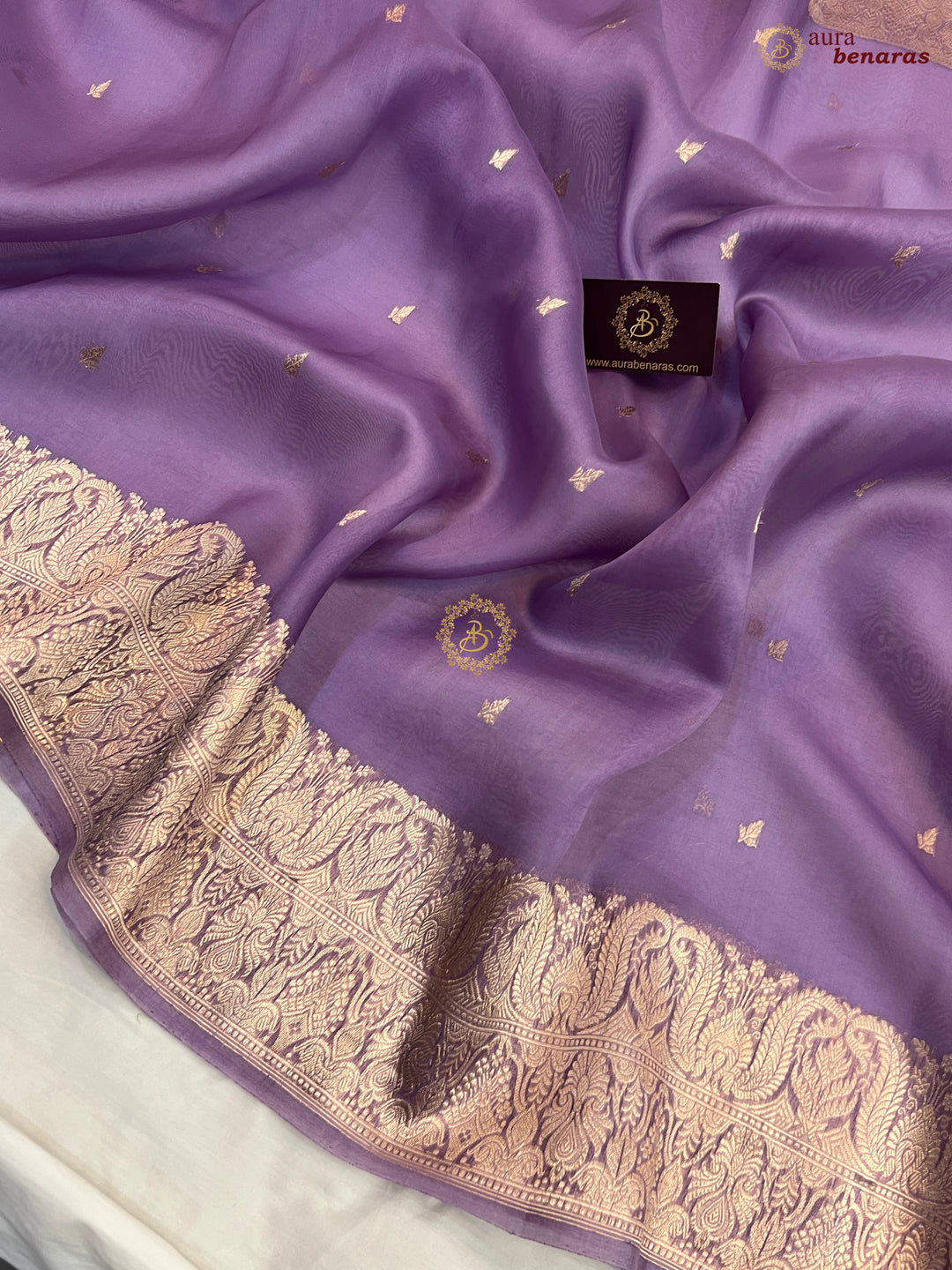 Dusty Lavender Pure Kora Silk Handloom Banarasi Saree