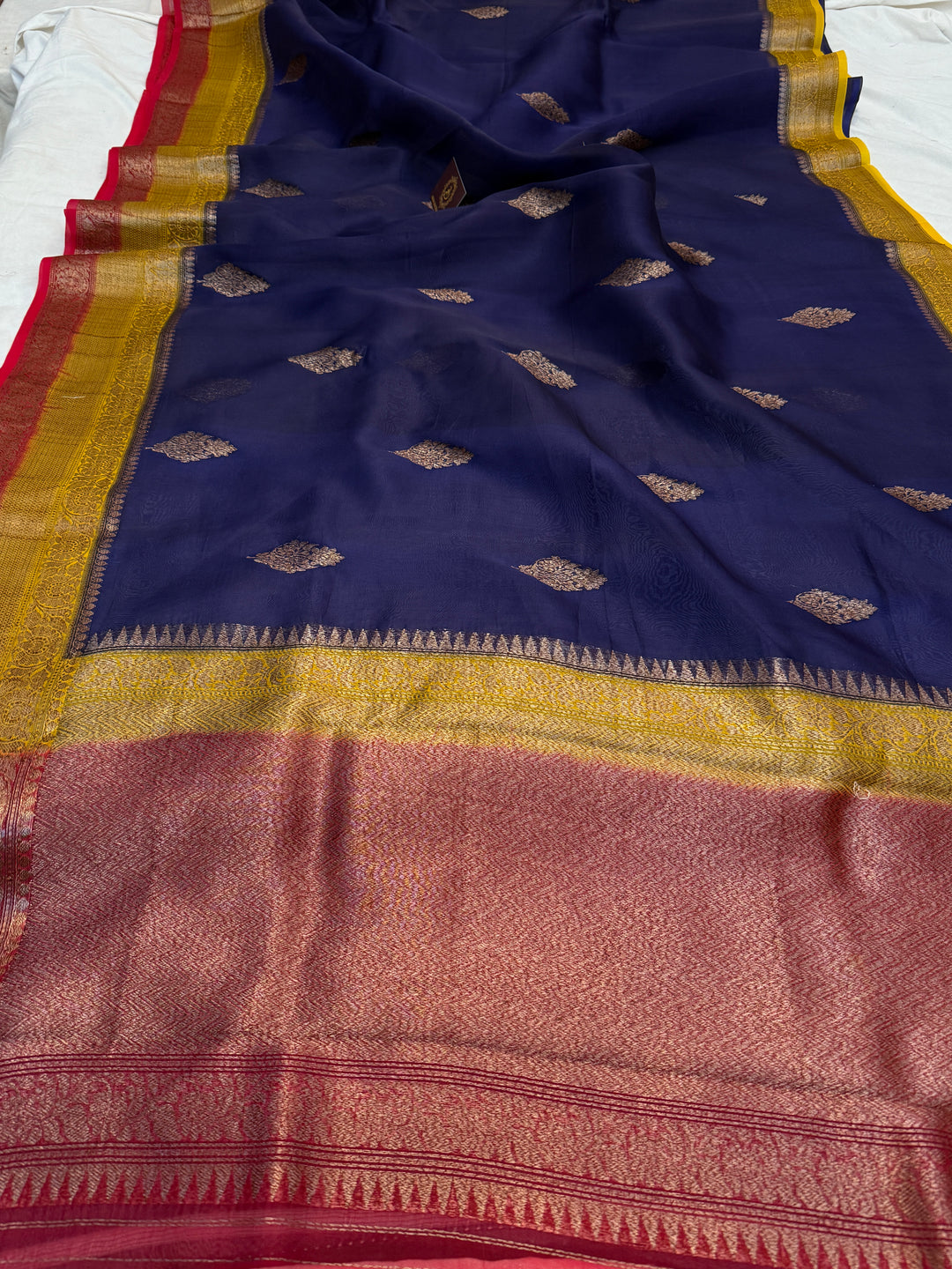 Navy Blue Pure Kora Silk Handloom Banarasi Saree