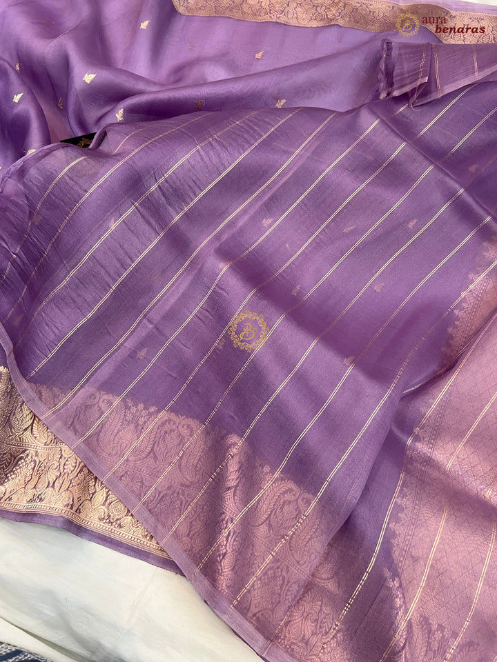 Dusty Lavender Pure Kora Silk Handloom Banarasi Saree
