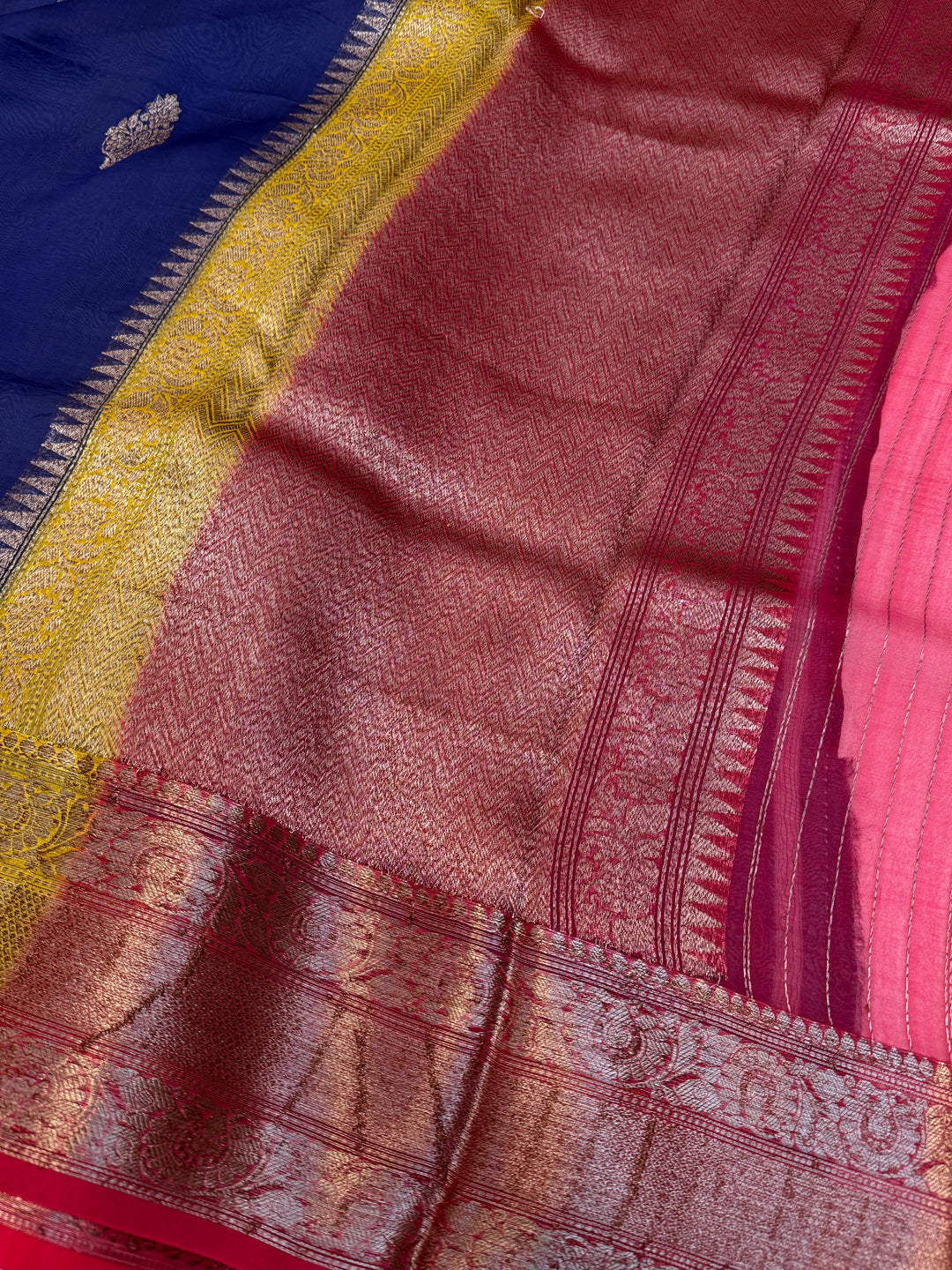 Navy Blue Pure Kora Silk Handloom Banarasi Saree
