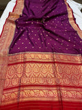 Wine Pure Banarasi Handloom Silk Saree - Aura Benaras