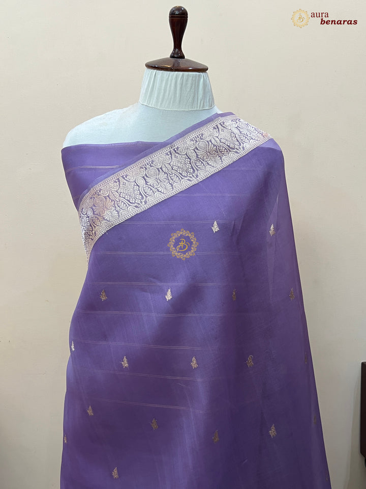 Dusty Lavender Pure Kora Silk Handloom Banarasi Saree