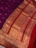 Wine Pure Banarasi Handloom Silk Saree - Aura Benaras