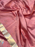 Rose gold Pure Banarasi Handloom Silk Saree - Aura Benaras