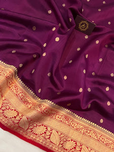 Wine Pure Banarasi Handloom Silk Saree - Aura Benaras