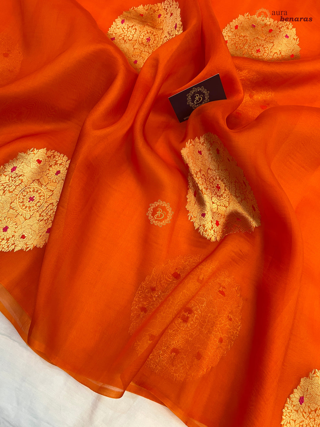  Pure Orange Banarasi Handloom Silk Saree - AuraBenaras