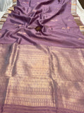 Dusky lavender Pure Banarasi Handloom Silk Saree - Aura Benaras
