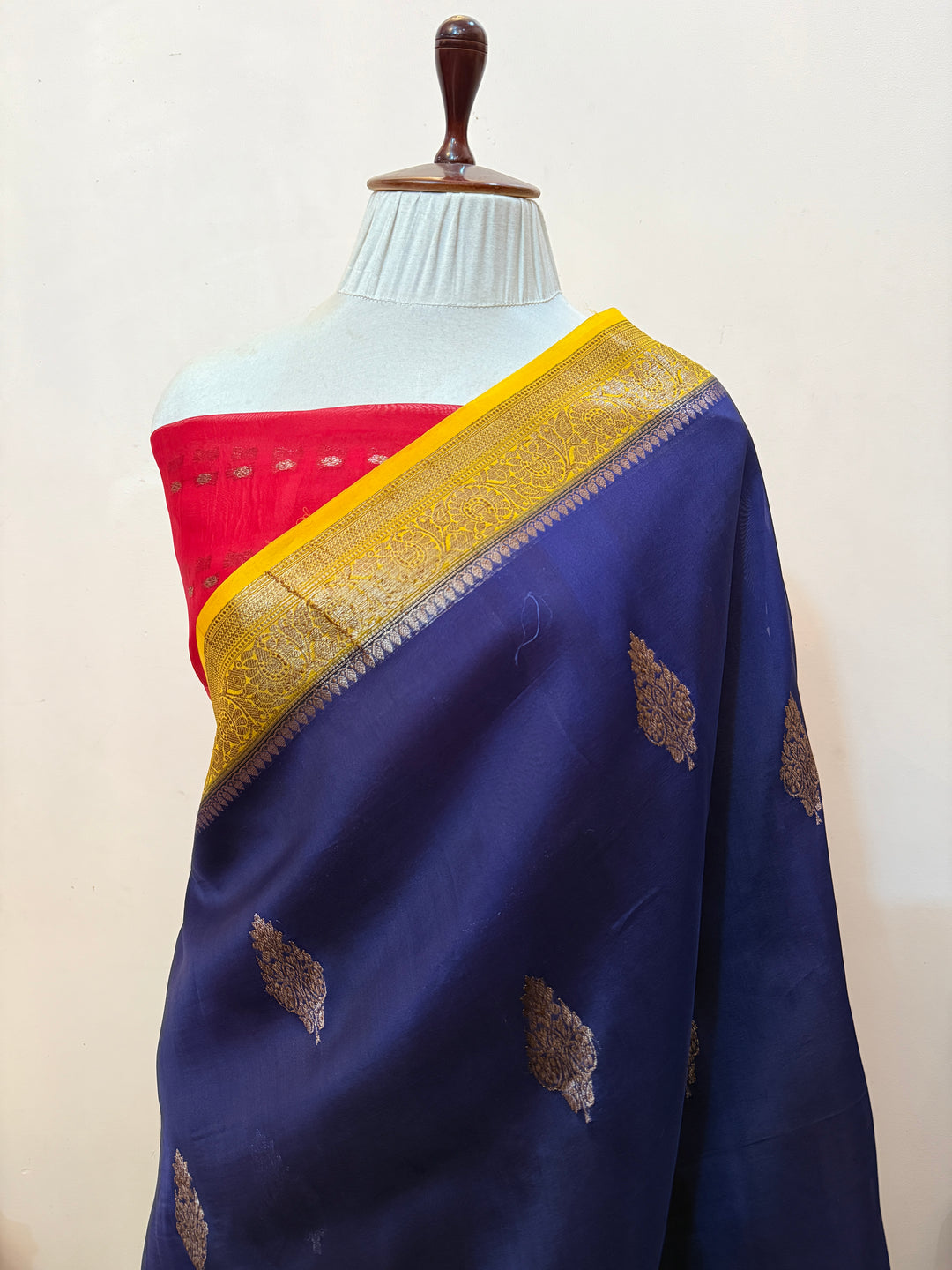 Navy Blue Pure Kora Silk Handloom Banarasi Saree