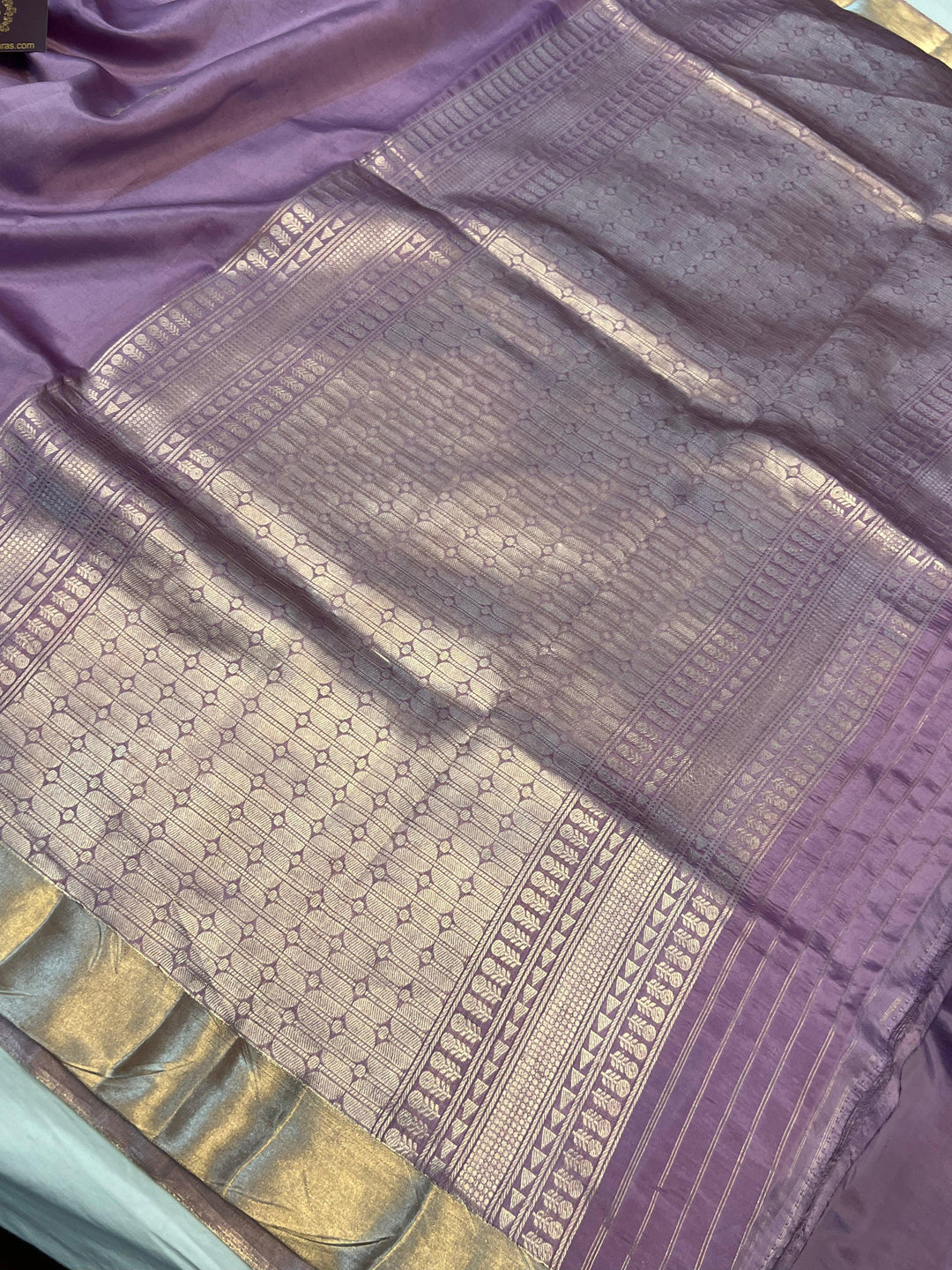 Dusky lavender Pure Banarasi Handloom Silk Saree - Aura Benaras