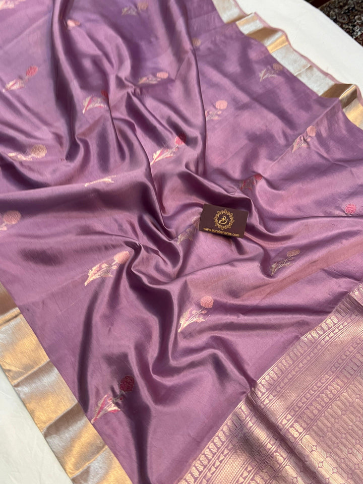 Dusky lavender Pure Banarasi Handloom Silk Saree - Aura Benaras