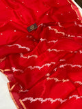 Red  Banarasi Handloom Kora Silk Saree - Aura Benaras