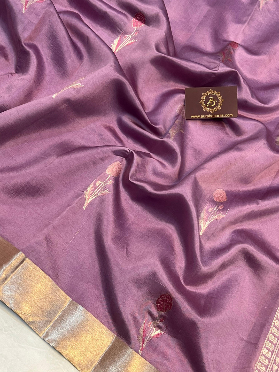 Dusky lavender Pure Banarasi Handloom Silk Saree - Aura Benaras