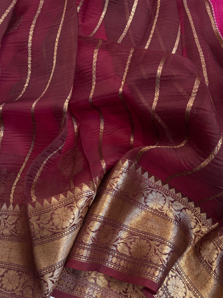 Rani Pink Pure Kora Silk Handloom Banarasi Saree