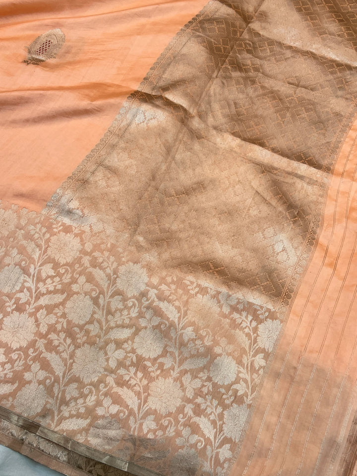 Peach Pure Silk Handloom Banarasi Saree