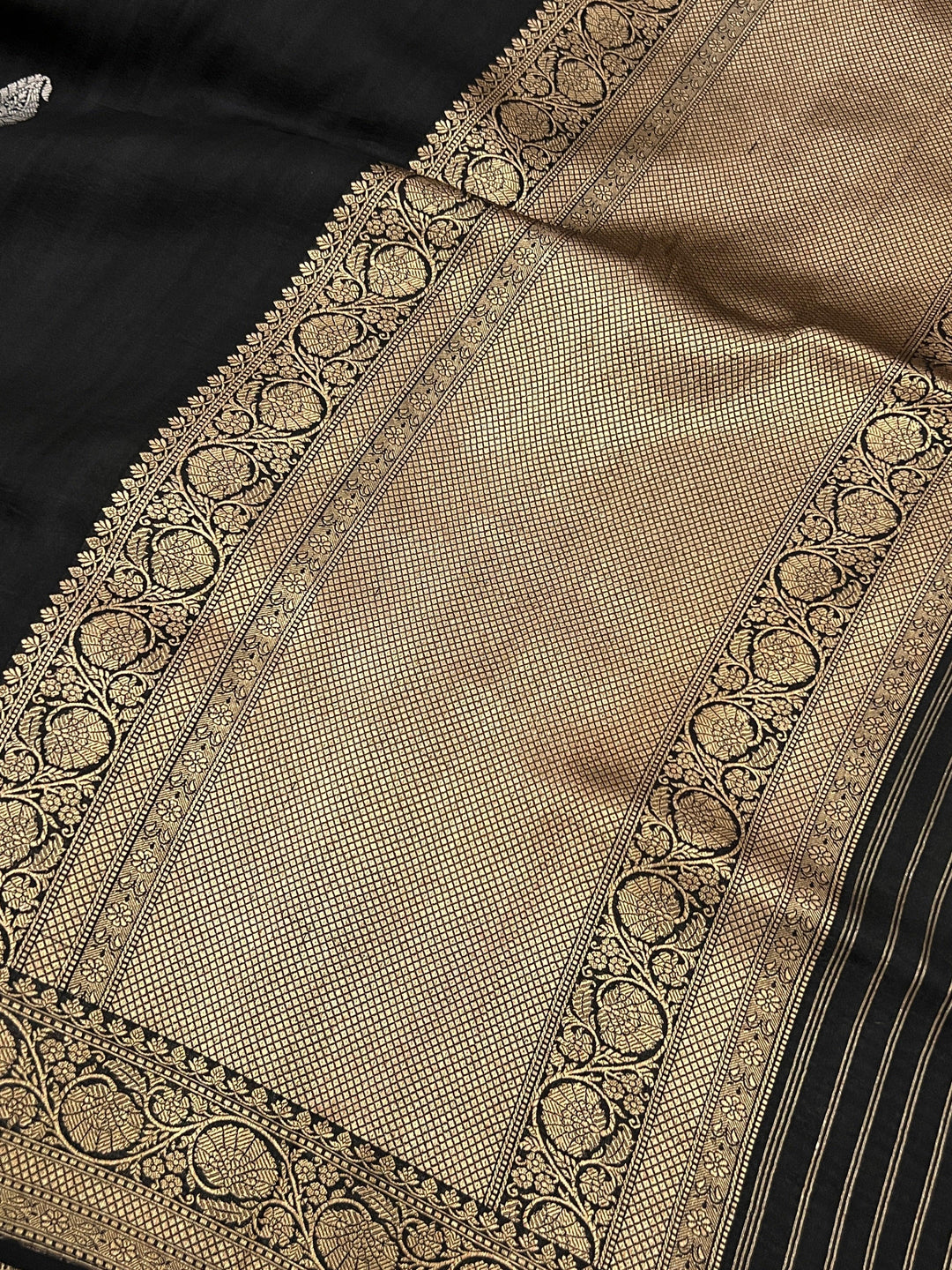 Black Pure Tussar Silk Handloom Banarasi Saree