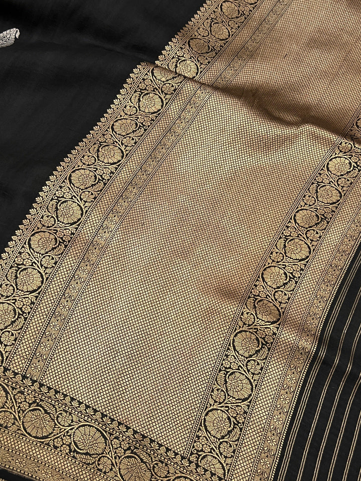 Black Pure Tussar Silk Handloom Banarasi Saree