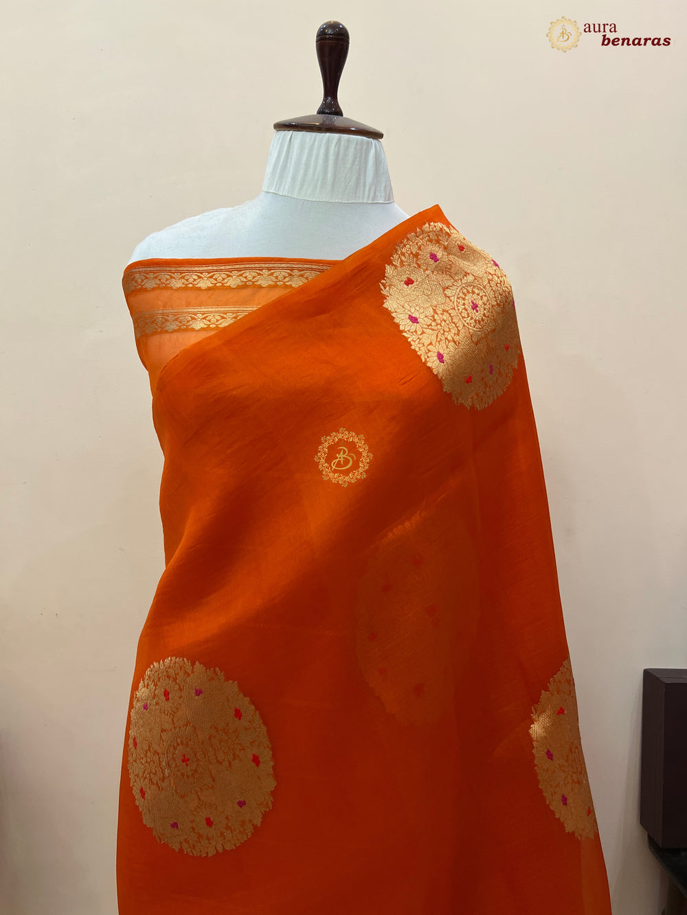  Pure Orange Banarasi Handloom Silk Saree - AuraBenaras