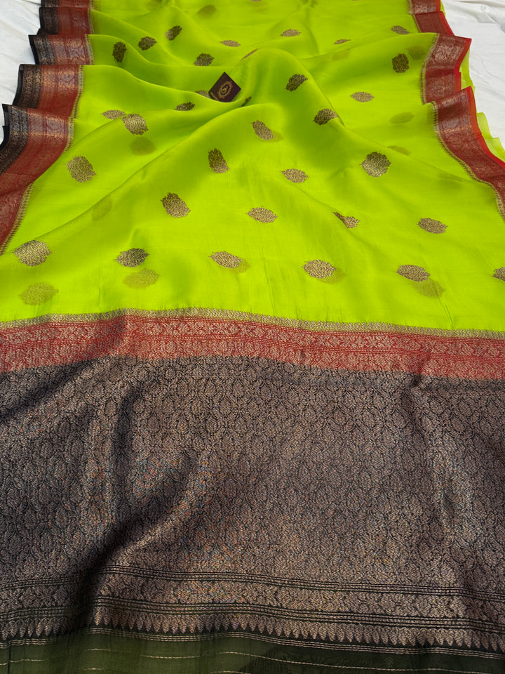 Lemon Yellow Pure Kora Silk Handloom Banarasi Saree