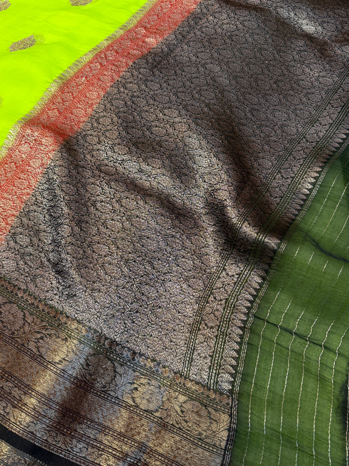 Lemon Yellow Pure Kora Silk Handloom Banarasi Saree