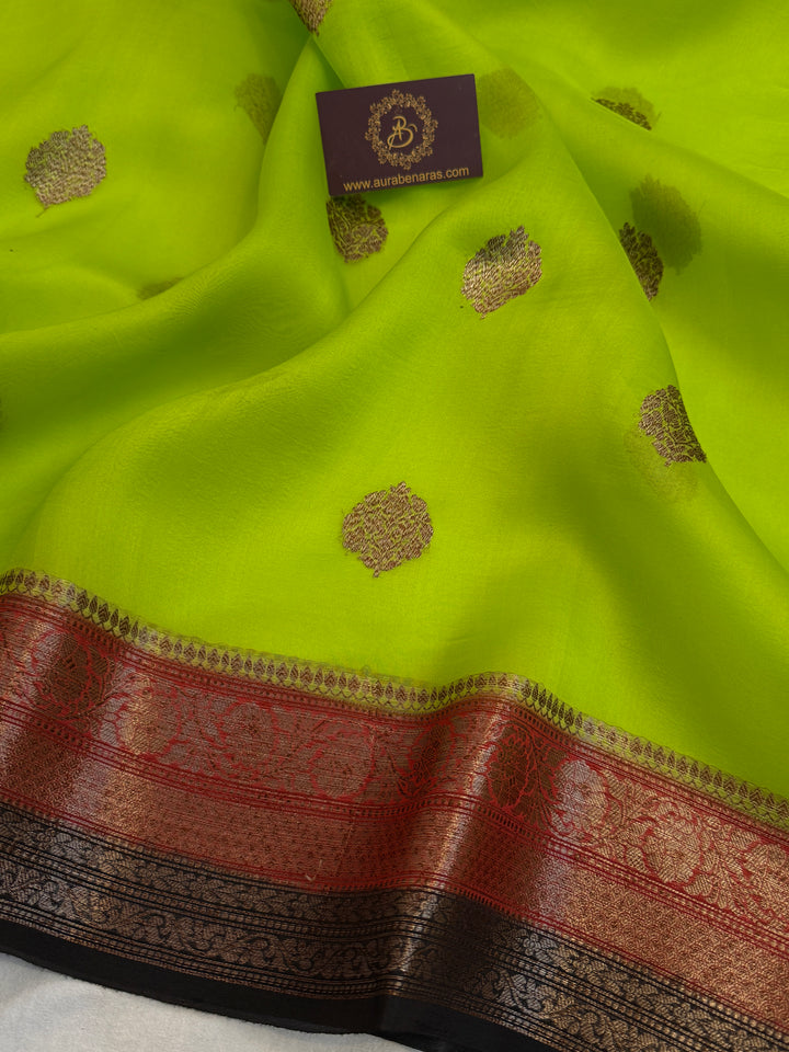 Lemon Yellow Pure Kora Silk Handloom Banarasi Saree