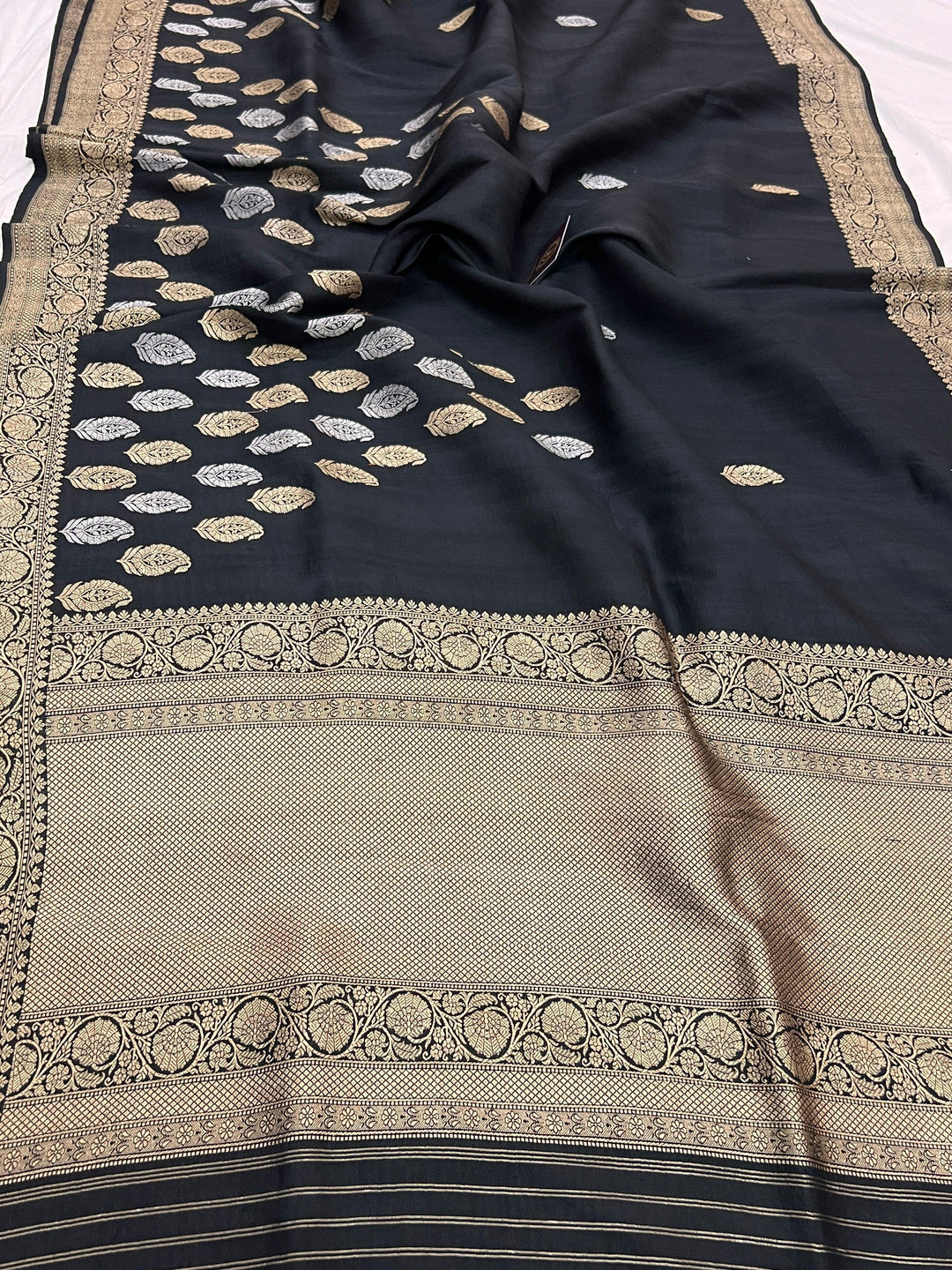 Black Pure Tussar Silk Handloom Banarasi Saree