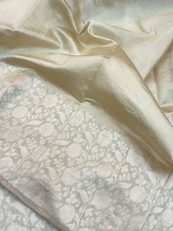 Cream Pure Silk Handloom Banarasi Saree