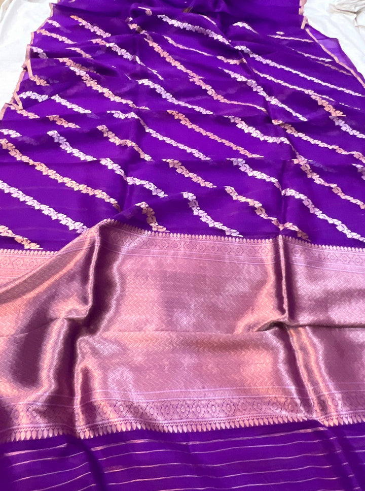 Purple Banarasi Handloom Kora Silk Saree - Aura Benaras