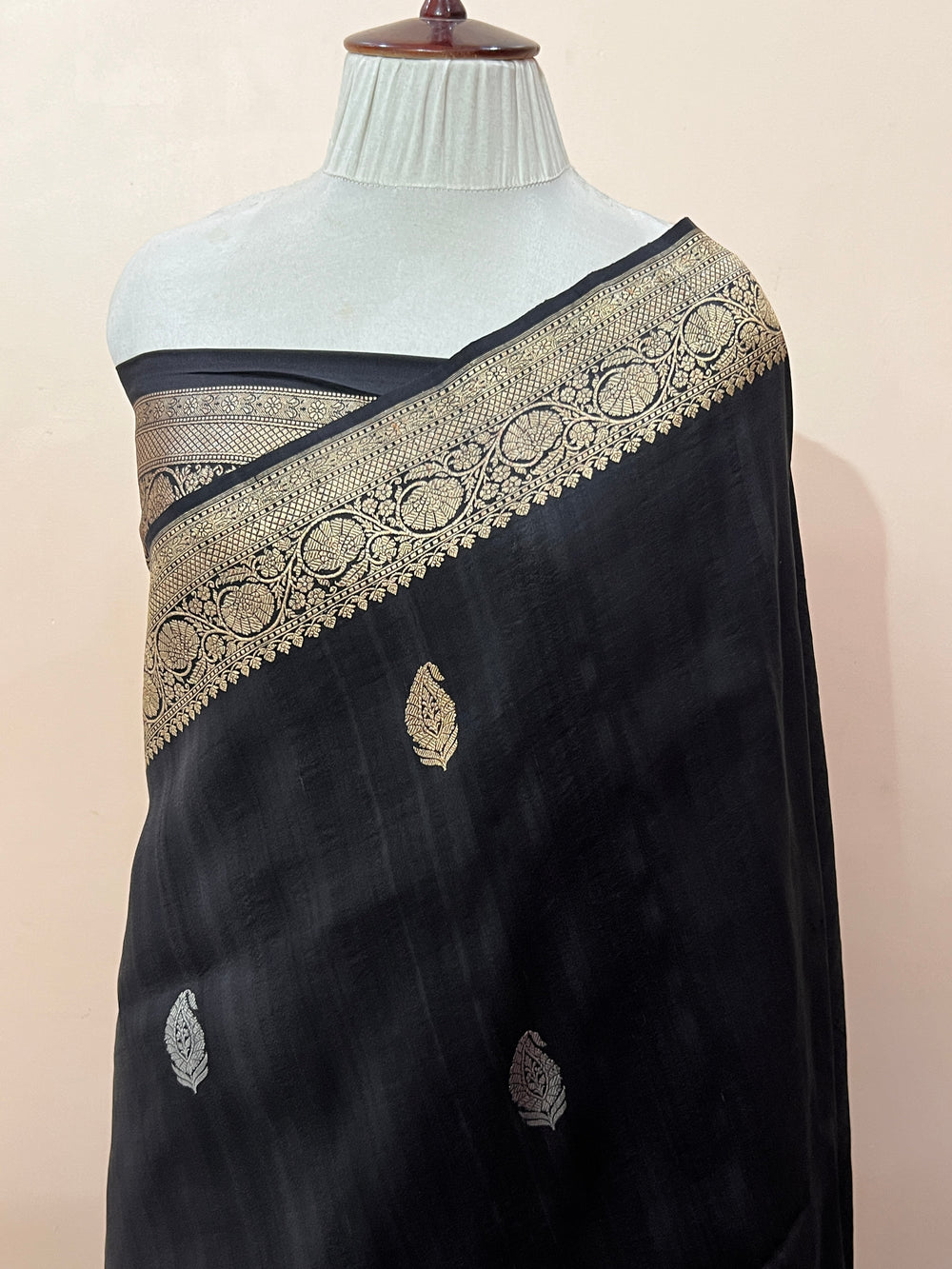Black Pure Tussar Silk Handloom Banarasi Saree