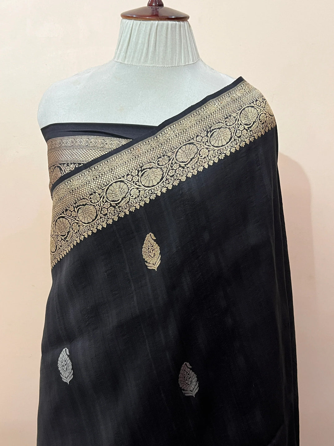 Black Pure Tussar Silk Handloom Banarasi Saree