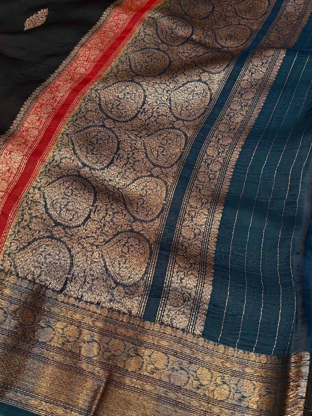 Black Pure Kora Silk Handloom Banarasi Saree