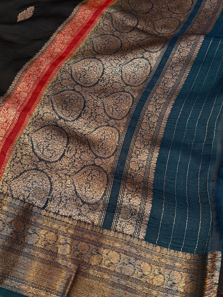 Black Pure Kora Silk Handloom Banarasi Saree