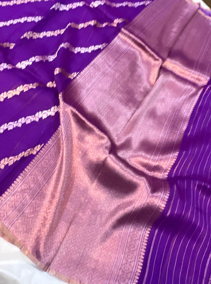 Purple Banarasi Handloom Kora Silk Saree - Aura Benaras