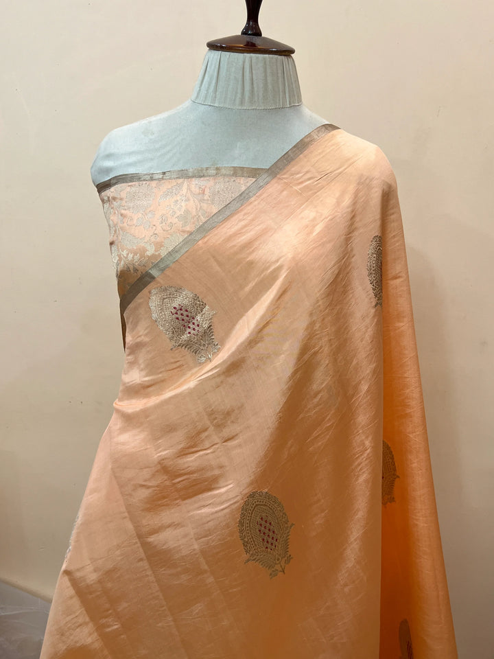Peach Pure Silk Handloom Banarasi Saree