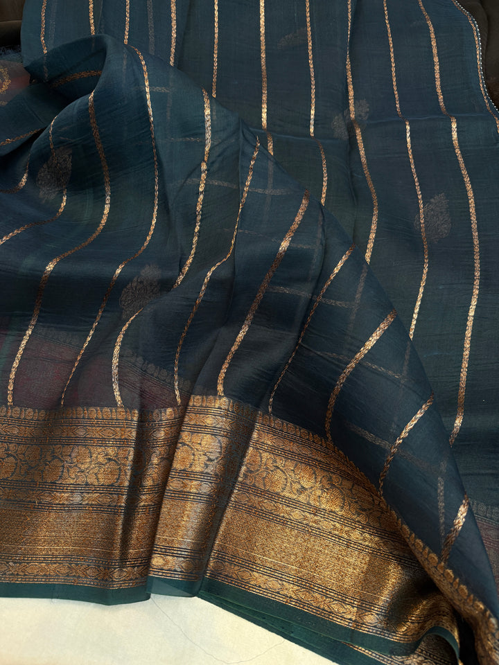 Black Pure Kora Silk Handloom Banarasi Saree