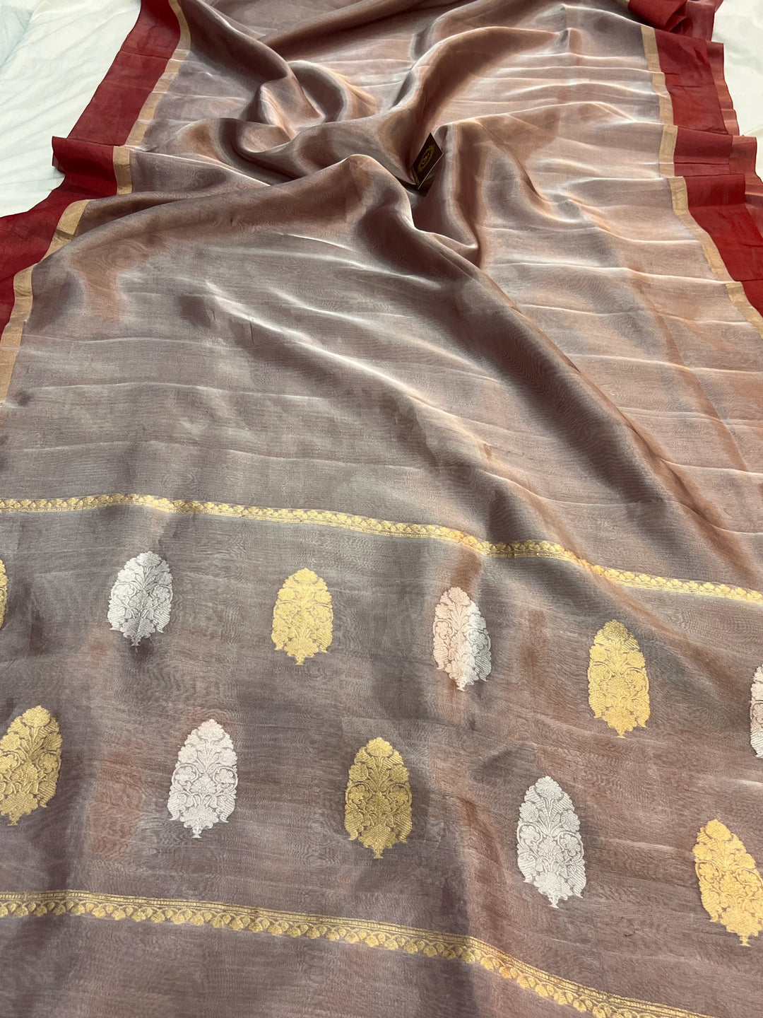 Red Iktara Tissue Silk Saree with Mashru Border