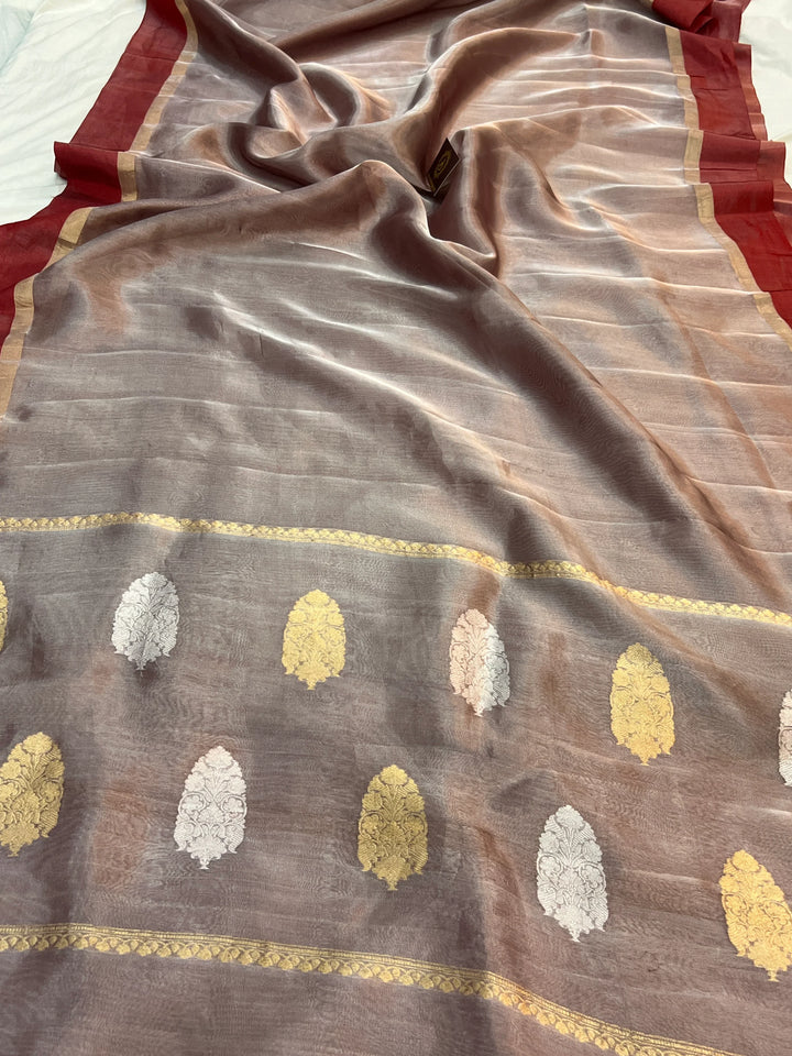 Red Iktara Tissue Silk Saree with Mashru Border