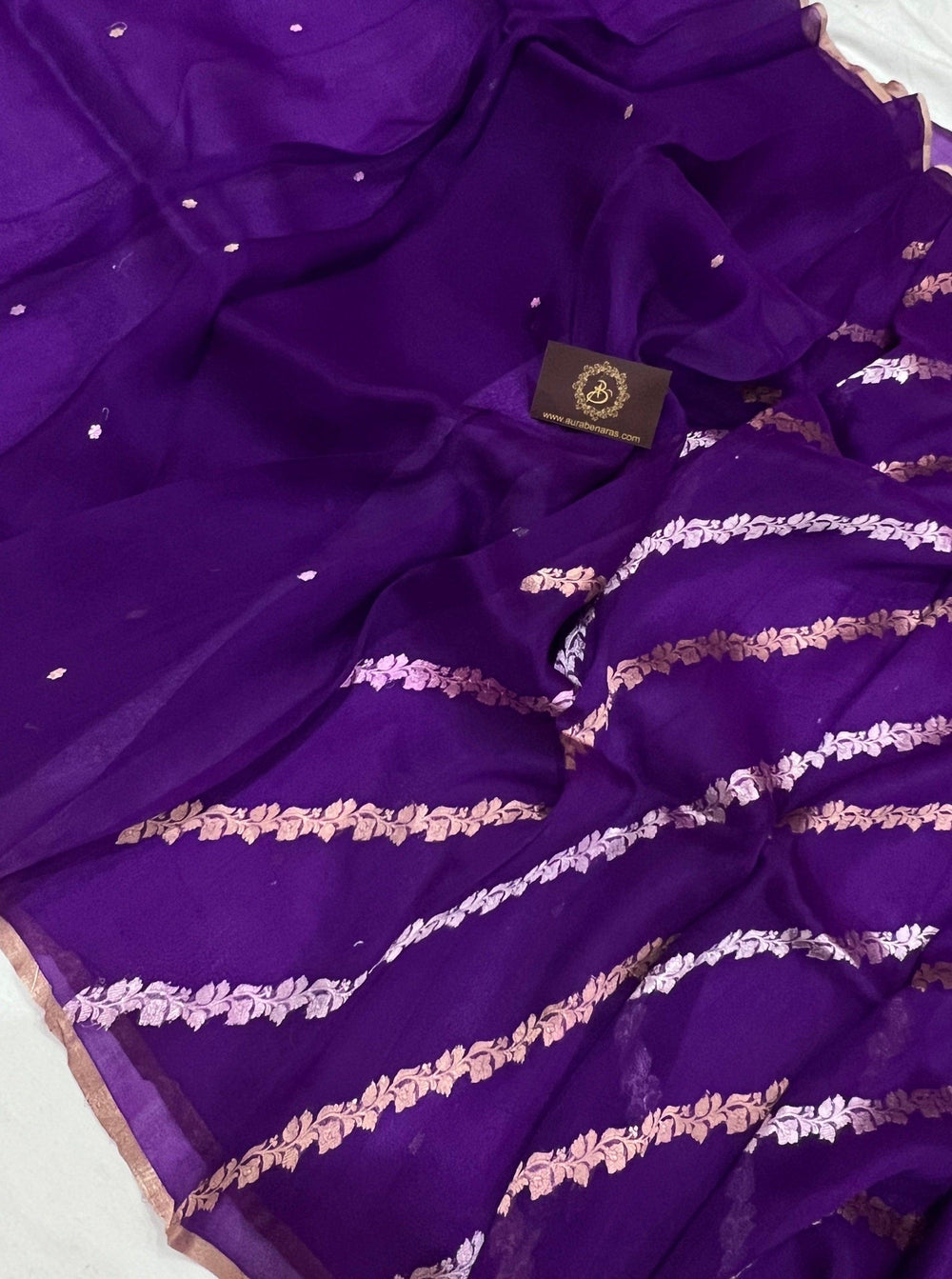 Purple Banarasi Handloom Kora Silk Saree - Aura Benaras