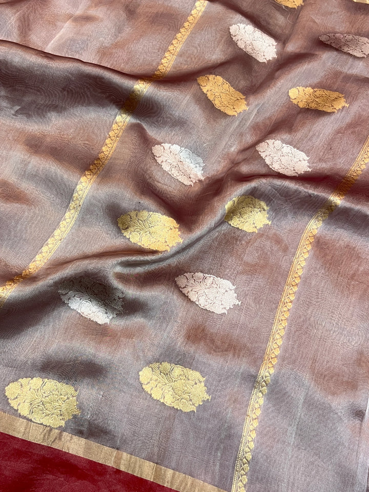 Red Iktara Tissue Silk Saree with Mashru Border