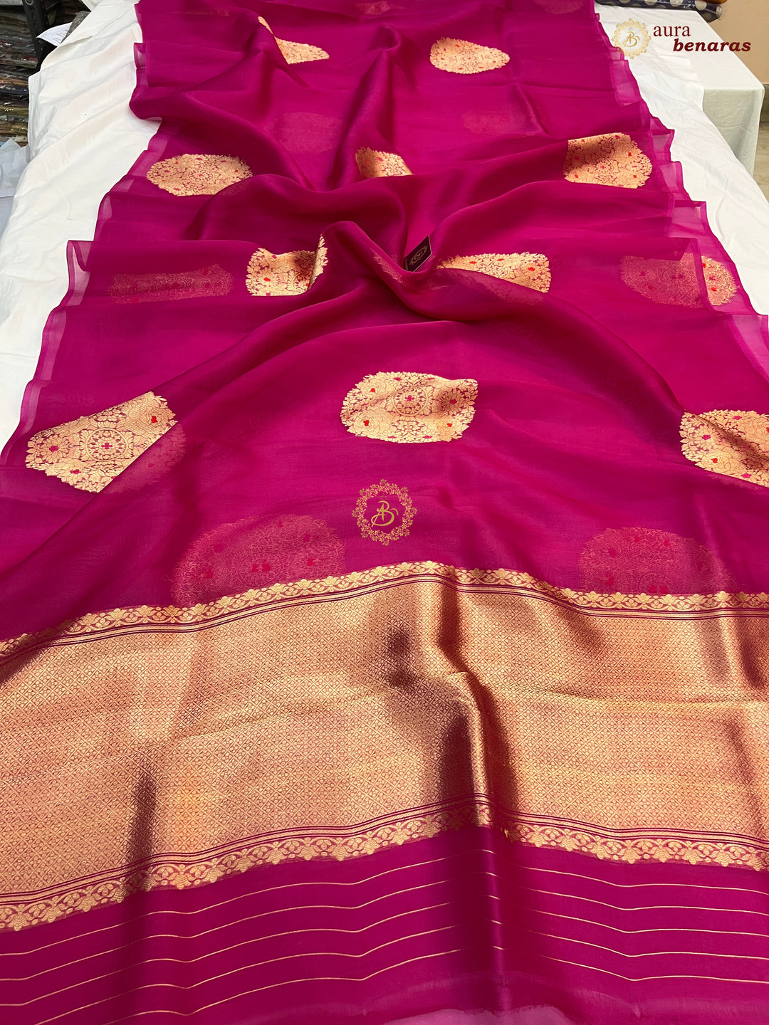  Pure Rani Pink Banarasi Handloom Silk Saree - AuraBenaras