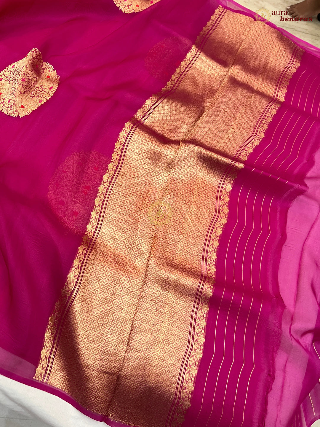  Pure Rani Pink Banarasi Handloom Silk Saree - AuraBenaras
