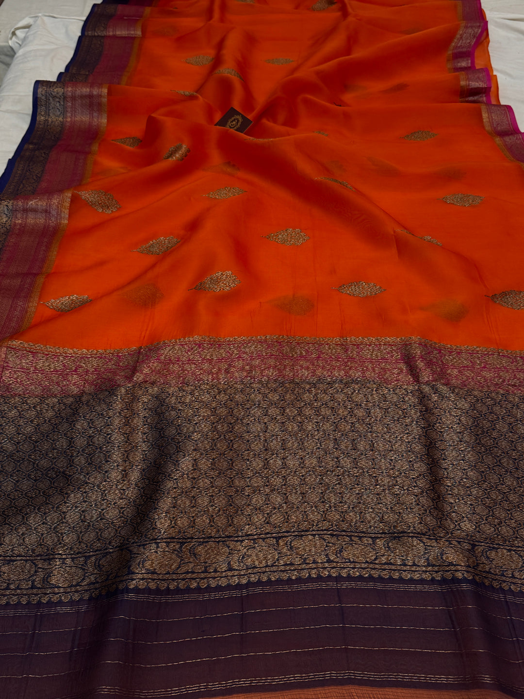 Orange Pure Kora Silk Handloom Banarasi Saree