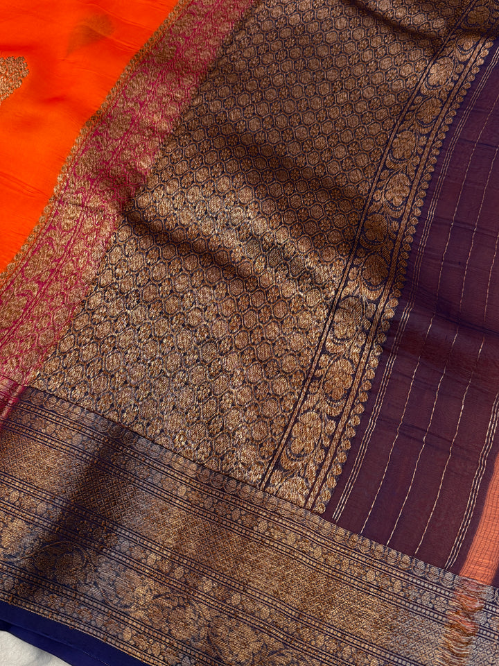 Orange Pure Kora Silk Handloom Banarasi Saree