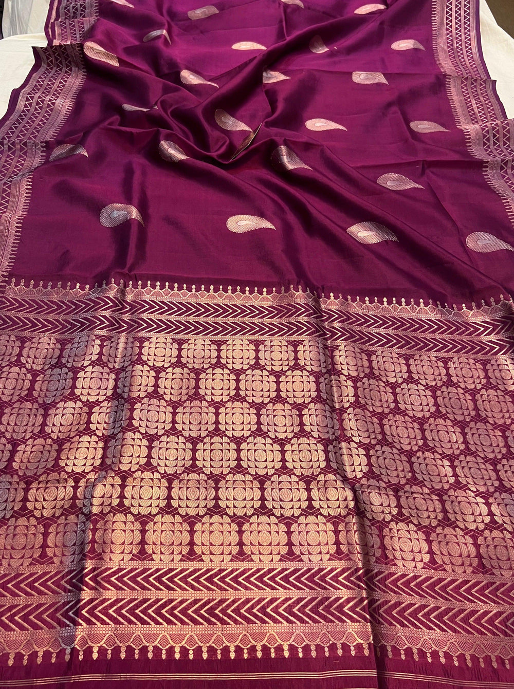 Wine Pure Banarasi Handloom Silk Saree - Aura Benaras