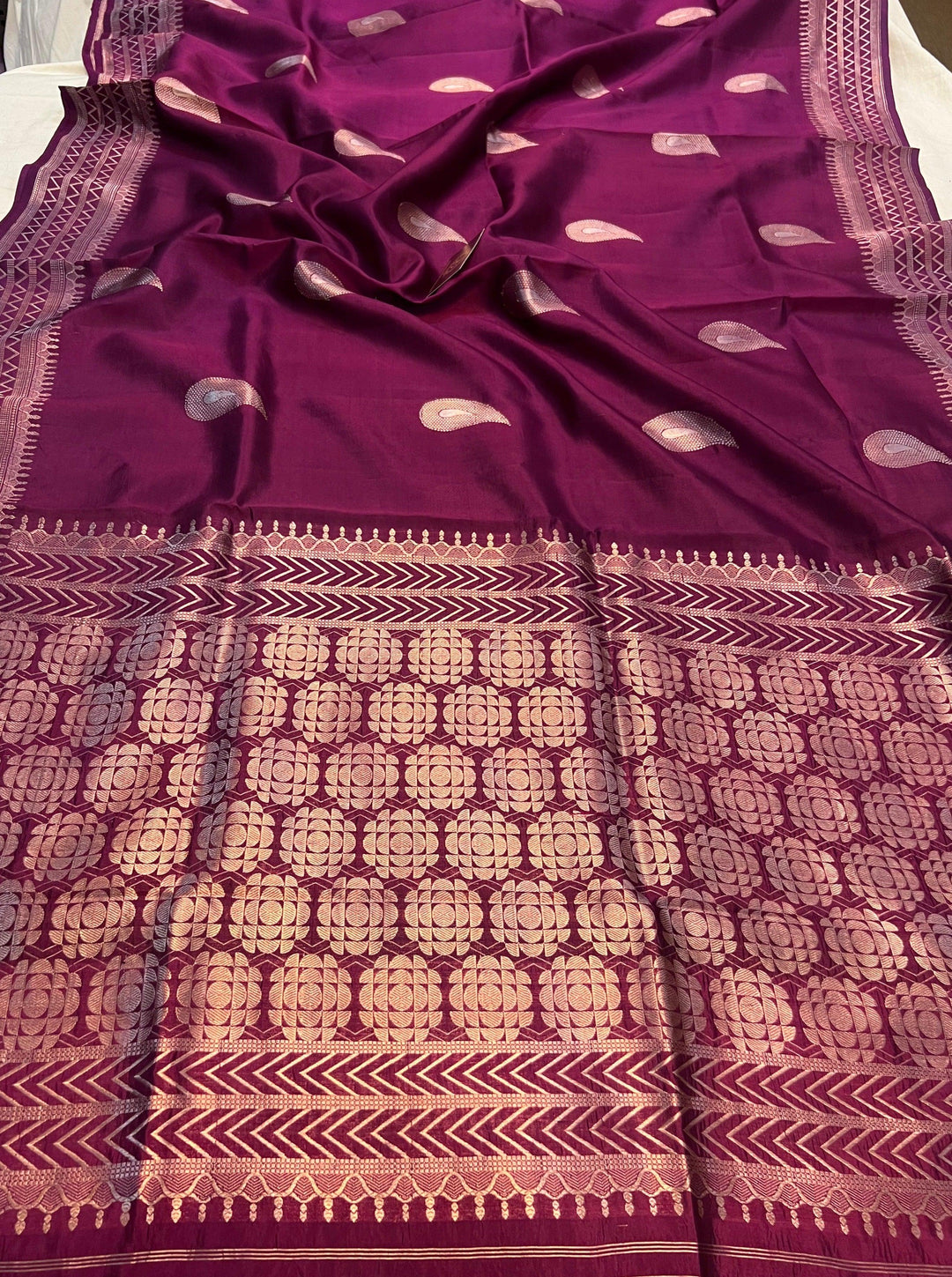 Wine Pure Banarasi Handloom Silk Saree - Aura Benaras
