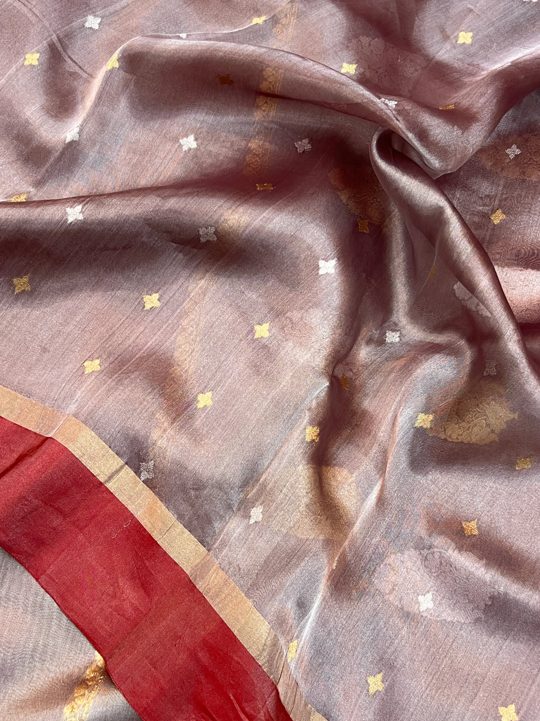 Red Iktara Tissue Silk Saree with Mashru Border